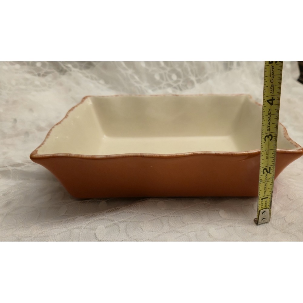 Burnt Orange Rust Amber Baking Dish Ruffled Edges Handles 9x6.5 Rectangular